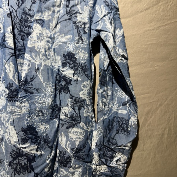 Max Women‎ 1/4 Button Shirt Dress Size S/10 Floral Blue Long Sleeve - Picture 12 of 14